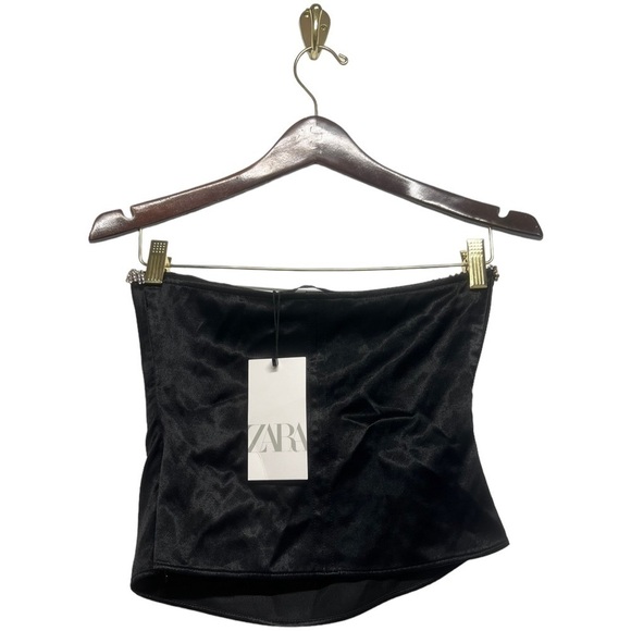 NWT ZARA Strapless Satin Effect Top Black XS - Picture 7 of 10